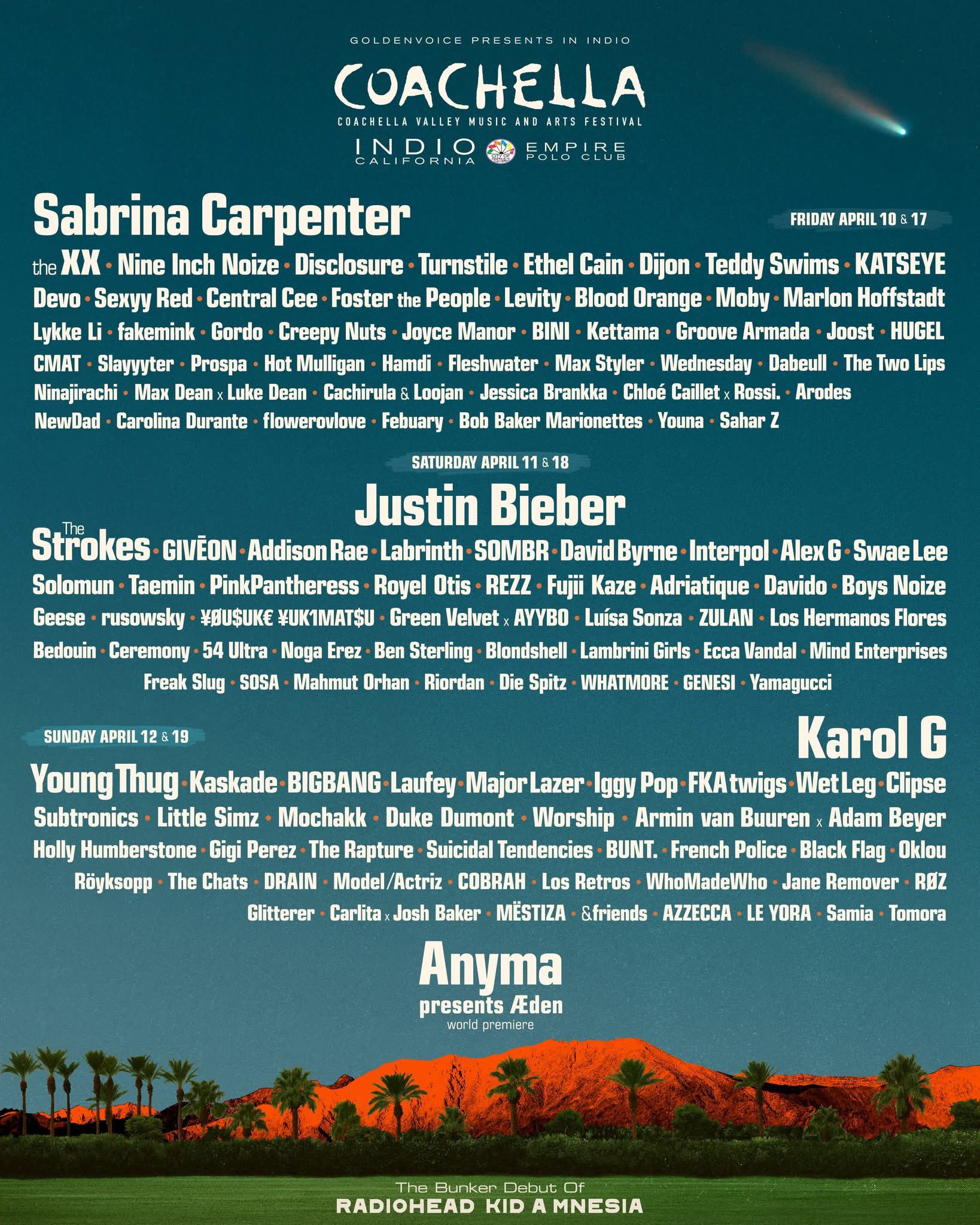 coachella 2026 BIGBANG 帽子 キャップ コーチェラ コーチェラが2026年のラインナップを発表 日本からは藤井 風、Creepy